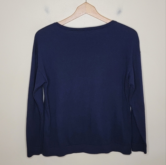 Talbots | Petite Navy Blue Green Christmas Tree Sweater Holiday Medium P… - Picture 4 of 5